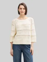 TOM TAILOR Damen Loose Fit Strickpullover, grün, Meliert – Bild 4