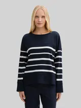 TOM TAILOR Damen Ripp Langarmshirt mit Streifenmuster, blau, Gestreift – Bild 4