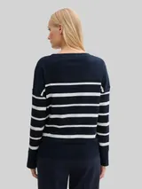 TOM TAILOR Damen Ripp Langarmshirt mit Streifenmuster, blau, Gestreift – Bild 5