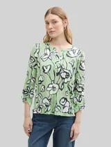TOM TAILOR Damen Henley Langarmshirt mit Muster, grün, Geblümt – Bild 4