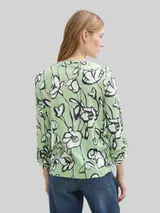 TOM TAILOR Damen Henley Langarmshirt mit Muster, grün, Geblümt – Bild 5