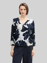 TOM TAILOR Damen Crinkle Blusenshirt, blau, Geblümt – Bild 4