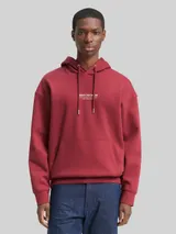TOM TAILOR DENIM Herren Relaxed Hoodie Sweatshirt mit Logo-Print, rot, Uni – Bild 4