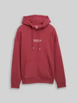 TOM TAILOR DENIM Herren Relaxed Hoodie Sweatshirt mit Logo-Print, rot, Uni – Bild 3
