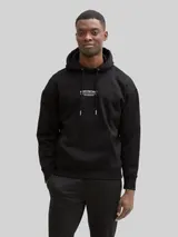 TOM TAILOR DENIM Herren Relaxed Hoodie Sweatshirt mit Logo-Print, schwarz, Uni – Bild 4