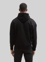 TOM TAILOR DENIM Herren Relaxed Hoodie Sweatshirt mit Logo-Print, schwarz, Uni – Bild 5