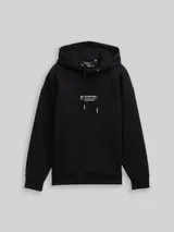 TOM TAILOR DENIM Herren Relaxed Hoodie Sweatshirt mit Logo-Print, schwarz, Uni – Bild 3