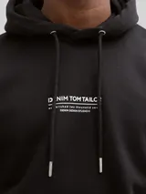 TOM TAILOR DENIM Herren Relaxed Hoodie Sweatshirt mit Logo-Print, schwarz, Uni – Bild 6