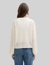 TOM TAILOR DENIM Damen Pullover mit Lochmuster, weiß, Uni – Bild 5