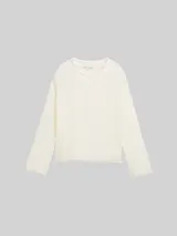 TOM TAILOR DENIM Damen Pullover mit Lochmuster, weiß, Uni – Bild 3