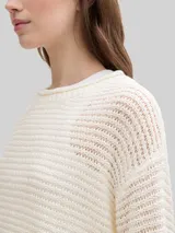TOM TAILOR DENIM Damen Pullover mit Lochmuster, weiß, Uni – Bild 6
