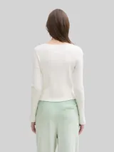 TOM TAILOR DENIM Damen Ripp Cardigan mit Ärmelschlitzen, weiß, Uni – Bild 5