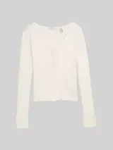 TOM TAILOR DENIM Damen Ripp Cardigan mit Ärmelschlitzen, weiß, Uni – Bild 3