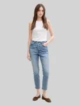 TOM TAILOR DENIM Damen TTLOTTE SLIM STRAIGHT Jeans mit High Waist, blau, Uni – Bild 4