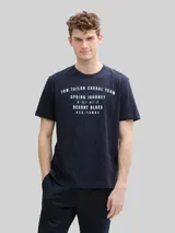 TOM TAILOR Herren T-Shirt aus Baumwolle mit Print, blau, Uni – Bild 4