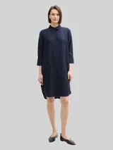 TOM TAILOR Damen Blusenkleid mit Leinenanteil, blau, Uni – Bild 4