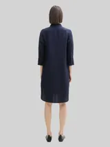 TOM TAILOR Damen Blusenkleid mit Leinenanteil, blau, Uni – Bild 5