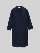 TOM TAILOR Damen Blusenkleid mit Leinenanteil, blau, Uni – Bild 3