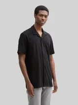 TOM TAILOR DENIM Herren Relaxed Fit Resort Kurzarmhemd, schwarz, Gemustert – Bild 4