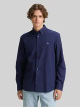 TOM TAILOR DENIM Herren Oxford Hemd mit Logo-Stickerei, blau, Uni – Bild 4