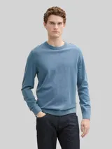 TOM TAILOR Herren Strickpullover aus Baumwolle, blau, Uni – Bild 4