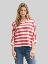 TOM TAILOR Damen Loose Fit Strickpullover mit Kapuze, rot, Gestreift – Bild 4