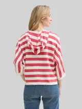 TOM TAILOR Damen Loose Fit Strickpullover mit Kapuze, rot, Gestreift – Bild 5