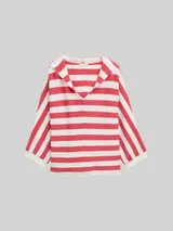 TOM TAILOR Damen Loose Fit Strickpullover mit Kapuze, rot, Gestreift – Bild 3