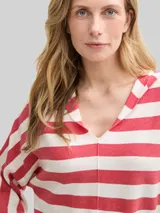 TOM TAILOR Damen Loose Fit Strickpullover mit Kapuze, rot, Gestreift – Bild 6