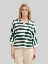 TOM TAILOR Damen Loose Fit Strickpullover mit Kapuze, grün, Gestreift – Bild 4