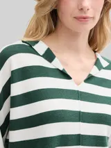 TOM TAILOR Damen Loose Fit Strickpullover mit Kapuze, grün, Gestreift – Bild 6