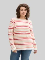 TOM TAILOR Damen Plus Size - Strickpullover mit Bio-Baumwolle, orange, Gestreift – Bild 4
