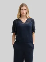 TOM TAILOR Damen Chiffon Bluse, blau, Uni – Bild 4