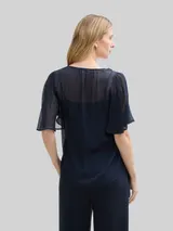 TOM TAILOR Damen Chiffon Bluse, blau, Uni – Bild 5