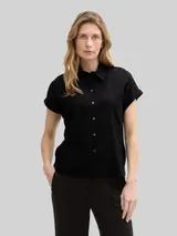 TOM TAILOR Damen Loose Fit Bluse mit Leinenanteil, schwarz, Uni – Bild 4