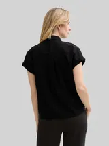 TOM TAILOR Damen Loose Fit Bluse mit Leinenanteil, schwarz, Uni – Bild 5