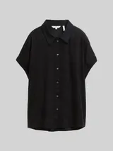 TOM TAILOR Damen Loose Fit Bluse mit Leinenanteil, schwarz, Uni – Bild 3