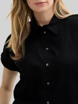 TOM TAILOR Damen Loose Fit Bluse mit Leinenanteil, schwarz, Uni – Bild 6