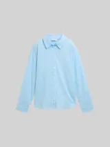 TOM TAILOR DENIM Damen Loose Fit Seersucker Hemdbluse mit Streifenmuster, blau, Gestreift – Bild 3