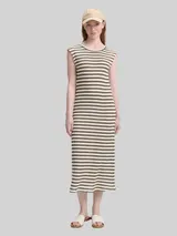TOM TAILOR DENIM Damen Midi-Kleid mit Streifenmuster, grün, Gestreift – Bild 4