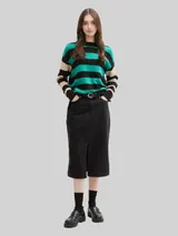 TOM TAILOR DENIM Damen Midi-Jeansrock mit Schlitz, schwarz, Uni – Bild 4
