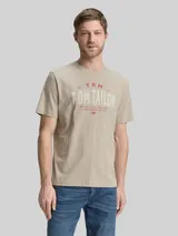 TOM TAILOR Herren T-Shirt mit Logo-Print, braun, Uni – Bild 4