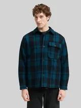TOM TAILOR DENIM Herren Overshirt Jacke in Woll-Optik, grün, Kariert – Bild 4