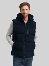 TOM TAILOR Herren Puffer Weste mit abnehmbarer Kapuze, blau, Uni – Bild 4