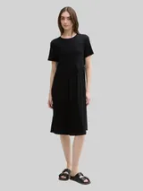TOM TAILOR DENIM Damen Jersey Midi-Kleid, schwarz, Uni – Bild 4