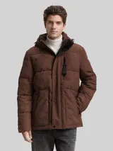 TOM TAILOR Herren Cord Puffer-Jacke mit abnehmbarer Kapuze, braun, Uni – Bild 4
