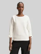 TOM TAILOR DENIM Damen Slim Fit Sweatshirt mit Raffärmeln, weiß, Uni – Bild 4