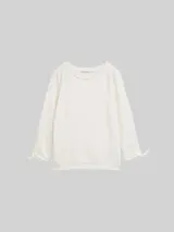 TOM TAILOR DENIM Damen Slim Fit Sweatshirt mit Raffärmeln, weiß, Uni – Bild 3