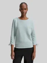 TOM TAILOR DENIM Damen Slim Fit Sweatshirt mit Raffärmeln, blau, Uni – Bild 4