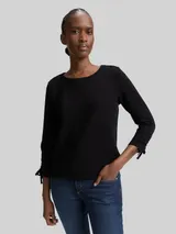 TOM TAILOR DENIM Damen Slim Fit Sweatshirt mit Raffärmeln, schwarz, Uni – Bild 4